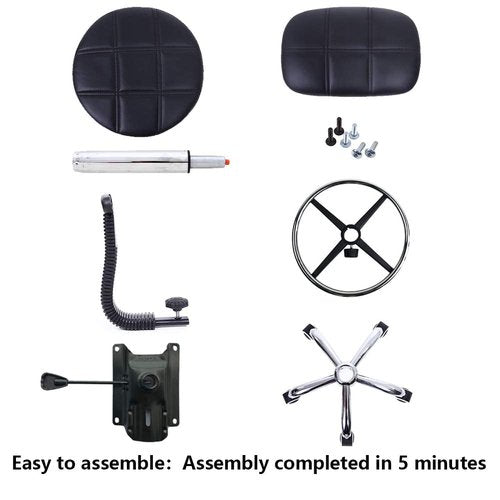 KKTONER Swivel Round Rolling Stool PU Leather with Adjustable Foot Rest Height Adjustable Task Work Drafting Chair with Back (Black)