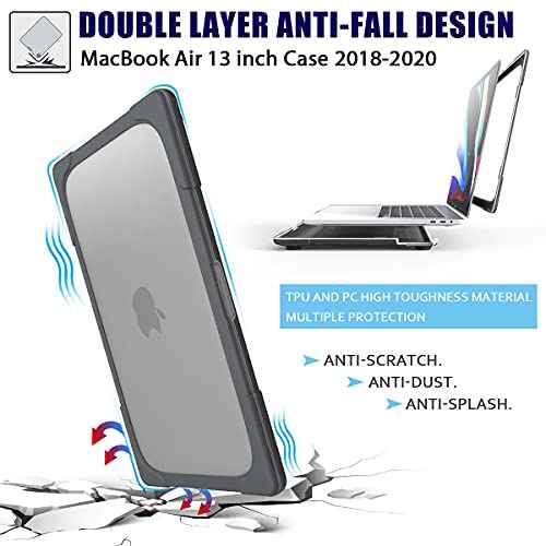 Mektron for MacBook Air 13 Case A1466 A1369, [Heavy Duty] [Dual Layer] Hard Case Cover with TPU+PC Bumper for MacBook Air 13.3-inch (2010-2017 Relase) w/Keyboard Cover Screen Protector, Gray