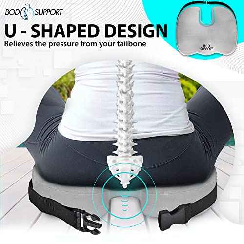 Seat Cushion with Straps - Seat Cushions for Office Chairs, Car Seat Cushion for Tailbone Pain Relief Cushion Design to Relieve Sciatica Coccyx Design from Prolonged Sitting (Grey)