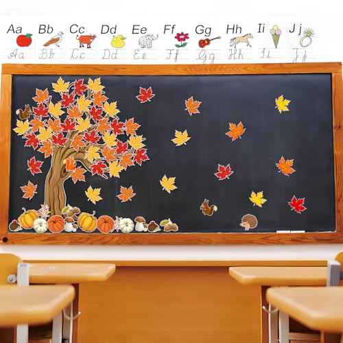 4FT Fall Bulletin Board Decorations Fall Classroom Tree Decorations Large Trees and Pumpkin Maple Leaf Animals Suitable for School Bulletin Boards and Autumn Decorations