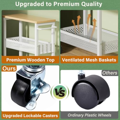 OKZEST Slim Laundry Room Cart 7.1 Inch Wide White with Upgraded Metal Casters