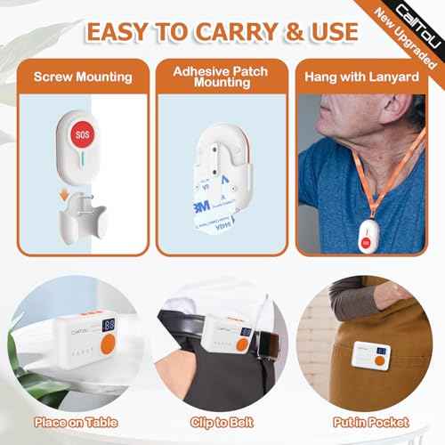 CallToU Caregiver Pager - Wireless Call Button for Elderly at Home, Portable Nurse Alert System with Vibration & Sound Alerts for Seniors and Disabled £¨ 2 Call Buttons + 2 receivers£©