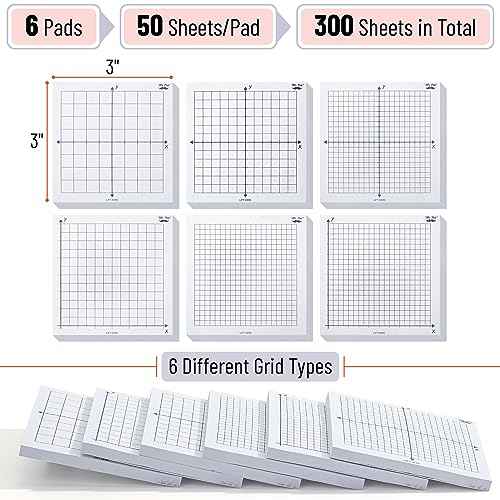 Mr. Pen- Graph Paper Sticky Notes, 6 Pads, 3x3 Inch, Graph Sticky Notes