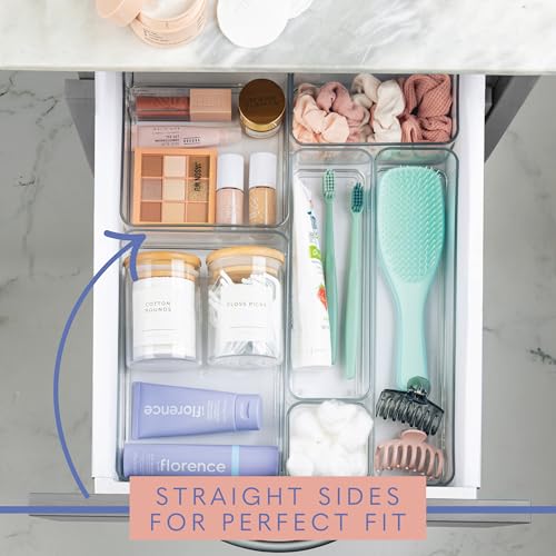 Primebox Clear Plastic Drawer Organizer Bins Set of 6, 9 x 6 x 2 Inches