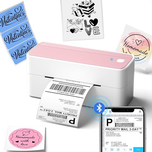 Pink Phomemo Bluetooth Thermal Label Printer with 20 Labels - Wireless & USB