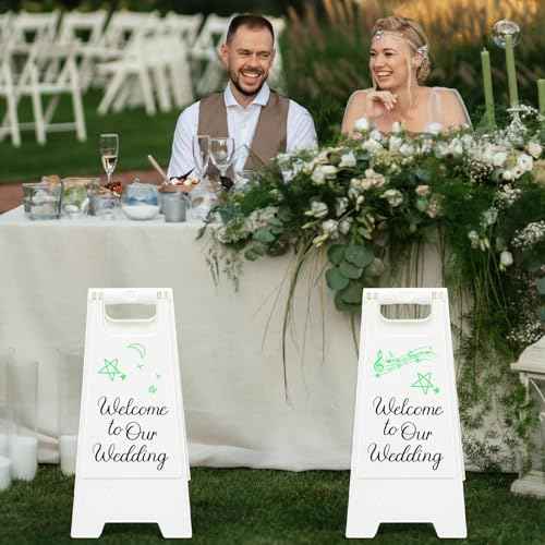 2 Pack a Frame Sandwich Board Sign with Dry Erase Surface Double Sided Sidewalk Sign Chalkboard Easel Heavy Duty Plastic Dry Erase Poster Board for Outdoor Restaurant Cafe Menu (White)