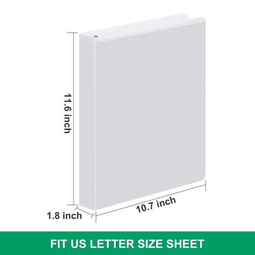 COMIX 3 Ring Binder 1 1/2 inch with Clear View Cover,1.5" Round Ring Binder,Holds 300 Sheets of US Letter Size Paper, 6 Pack (White)