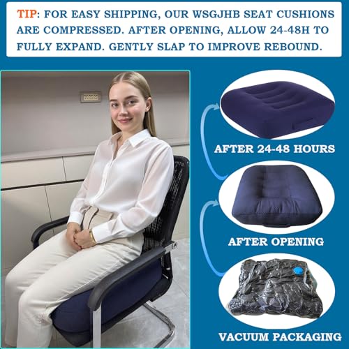 WSGJHB Large Seat Cushion, Extra Thick Booster Seat Cushions for Office Chairs Long Sitting Office Workers, Car Drivers, Relieves Back Pain, Breathable, Anti-Slip, 20x20x6 inchs, Blue