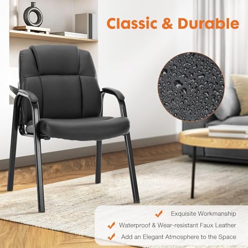 Sweetcrispy Waiting Room Chairs, PU Leather Big and Tall No Wheels Executive Office Chair with Padded Arms for Reception Conference Room Lobby