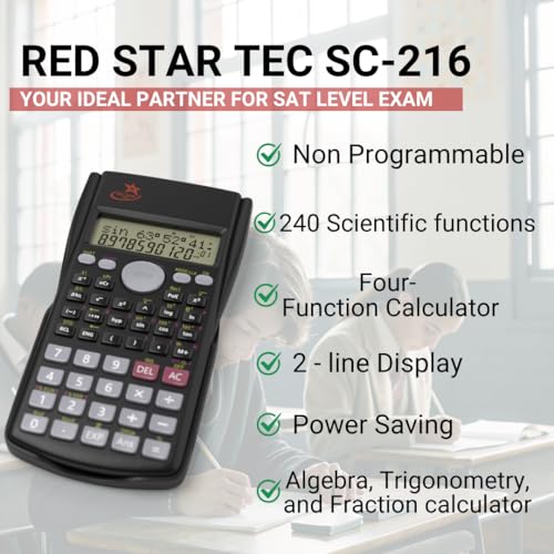 RED STAR TEC Non-Graphing Scientific Calculator - SAT Ready, Fraction Key, Single Pack