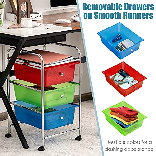 Julimoon 3 Drawer Rolling Storage Cart, Multipurpose Storage Organizer Cart with Wheels, Mobile Utility Cart for Garage Office Home Kitchen Tools (Rainbow)