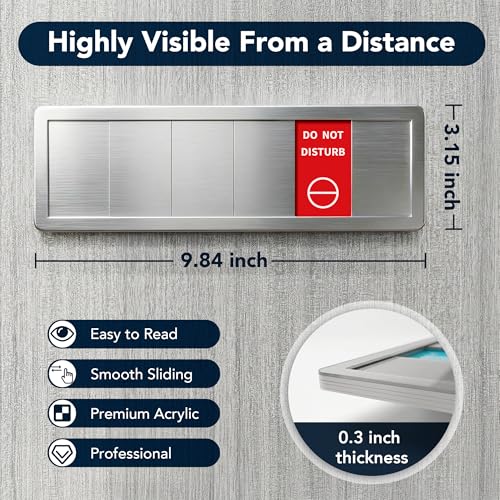 EliteSign Brushed Silver Office Door Sign with 6-Zone Sliding & 13 Status Options - Custom Privacy Office Sign for Meeting & Conference Rooms