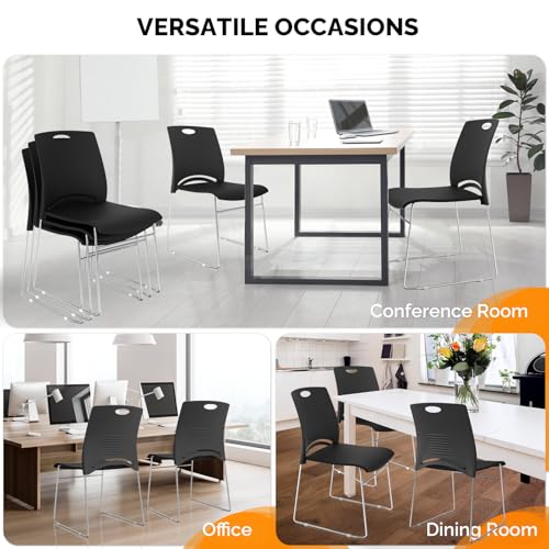 VINGLI 4 Pack Plastic Stacking Chairs - Stackable Office Chairs, Black
