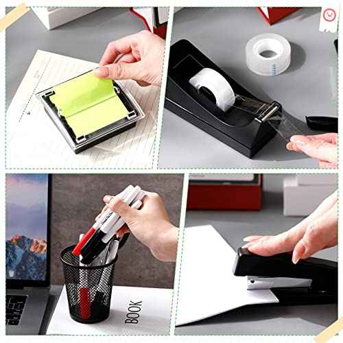 Jutom 20 Pcs Pop Dispensers Desk Staplers Tape Dispensers Pen Holder Set for Desk Office Stapler with Standard Staples Black Tape Holder Acrylic Posted Notes Holder for Office Supplies
