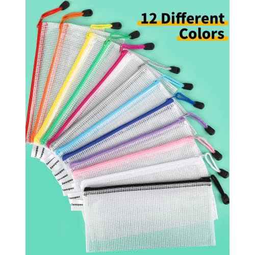 Smarpau 96 Pack Pencil Pouch, 12 Colors 9.3" x 4.7" Small Mesh Zipper Pouches, Clear Pencil Case Waterproof Zipper Bags for Office Supplies, Travel Organization