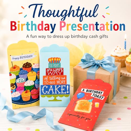 Backelele Birthday Envelopes Set of 6 - Colorful Money & Gift Card Holders for Birthdays