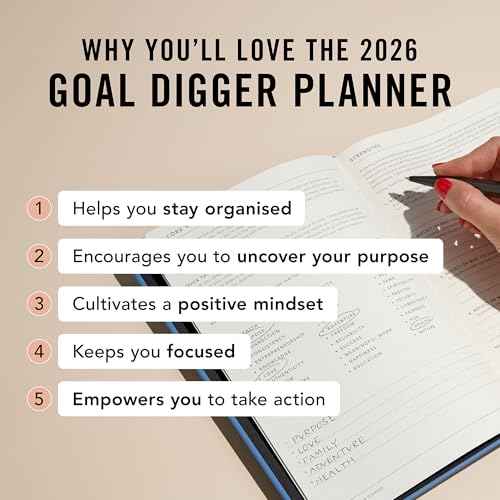 MI GOALS Goal Digger Weekly Planner 2026 | Dated Journal for Gratitude, Progress & Habit Tracking | Weekly Spread Layout, B5 (Black)