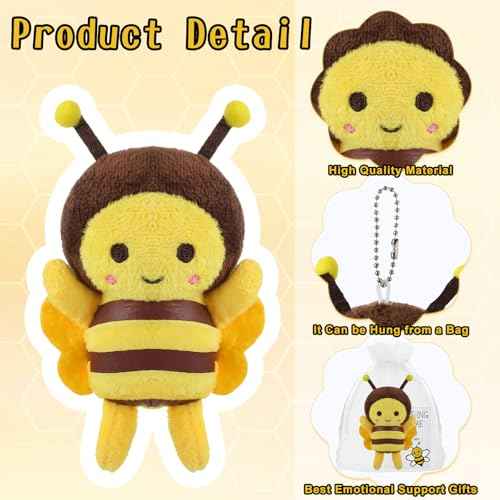 24 Sets Bee Stuffed Animal Emotional Plush Included Bee Plush Keychains Inspirational Cards and Organza Bags Positive Gifts for Christmas Birthday Party Supply