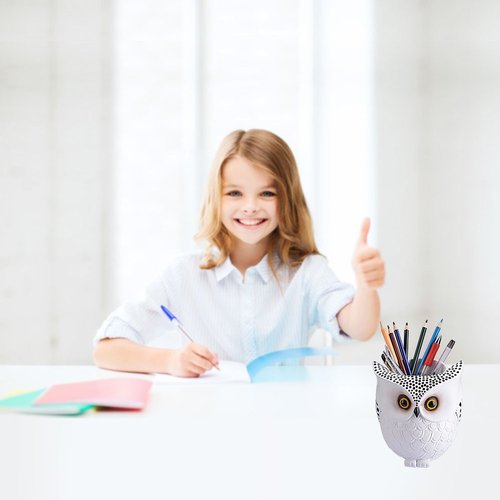 PSKZNSZ Owl Pen Holder, Owl Pen Pencil Container Carving Brush Pot Brush Holder Desk Organizer Decoration,Luxury Gift and Exquisite Handicraft (White:Owl)