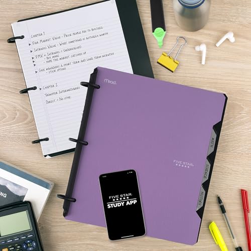 Five Star Purple Refillable Notebook Binder with 1-Inch Rings, Pockets & Dividers