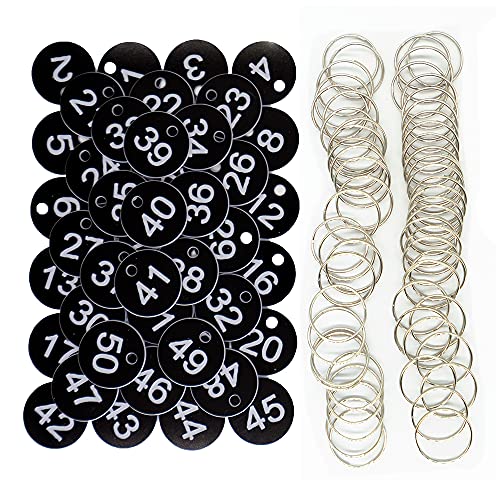 Plastic ID Number Tags Key Tags Engraved Number with Key Rings Black 1-300