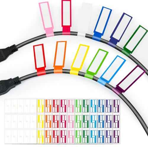 360PCS Cable Labels, 12 Colors Waterproof Cable Tags Wire Cord Label for Electronics Cable Management, Self Adhesive Color Border Cord Labels for Laser Printer and Handwriting