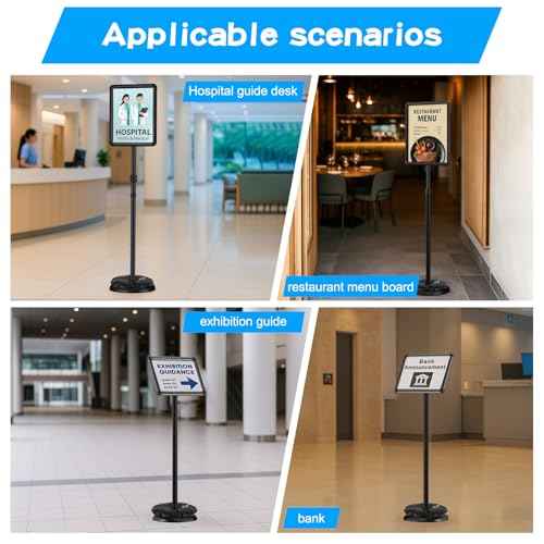 EHWINE 2 Pack Sign Holder Stand 8.5x11 Inch, Adjustable Floor Standing Sign Holder, Signage Stand with Snap-Open Frame Display and Chalkboard Insert for Charity Events, School Exhibitions, Retail Displays