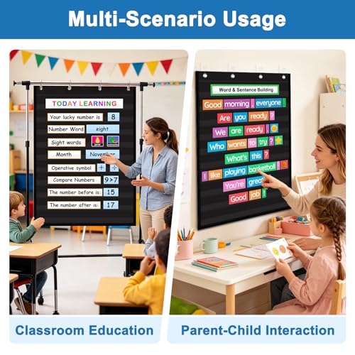 AUVCAS 10-Pocket Classroom & Homeschool Chart - 43 x 28 Inches Black