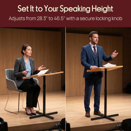 Pyle Adjustable Floor Lectern Podium Stand with Slanted Top for Presentations