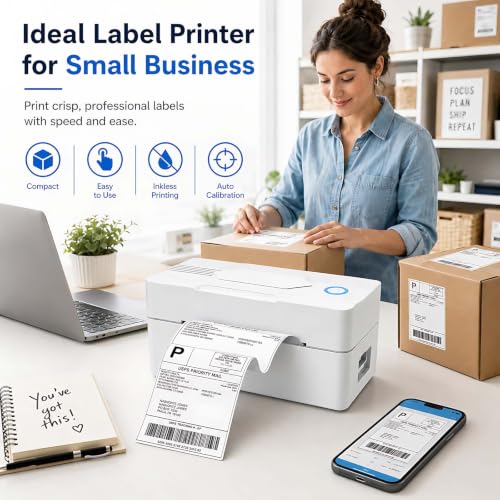 PKMHLXS White Bluetooth Thermal Shipping Label Printer 4x6 Wireless