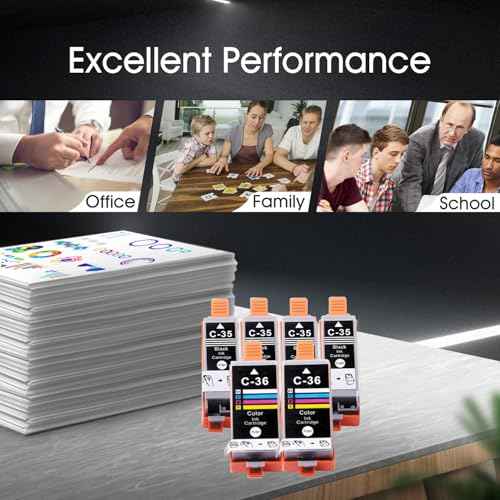 PGI-35 CLI-36 Black and Color Ink Cartridges Replacement for Canon 35 36 PGI35 CLI36 Ink to Work with Pixma iP110 iP100 TR150 Mini260 Mini320 Printer (6-Pack, 4 Black, 2 Tri-Color)