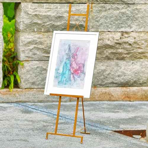 Gold Easel Stand for Sign - Adjustable 4 Tier Large Metal Easel Stand for Display with Chain Support - Heavy Duty Easel for Mirror, Painting, Frame - 16" x 20" x 56" - Fully Assembled