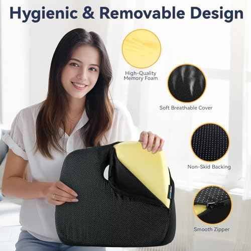 Ergonomic Memory Foam Seat Cushion for Tailbone Pain Relief ?Office Chair Cushion for Coccyx, Sciatica & Pressure Relief ?Large Chair Cushions for Car Seat, Wheelchair ? Washable Non-Slip Cover