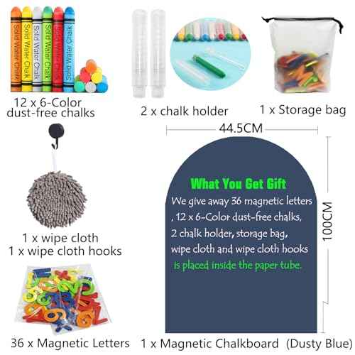 Magnetic Arch Wall Decal 39.3"x17.5" Chalkboard Contact Paper Peel and Stick Self Adhesive Magnetic Wall Board Sticker with 36 Magnet Letters for Kid Chalk Board Wallpaper Roll (Dusty Blue)