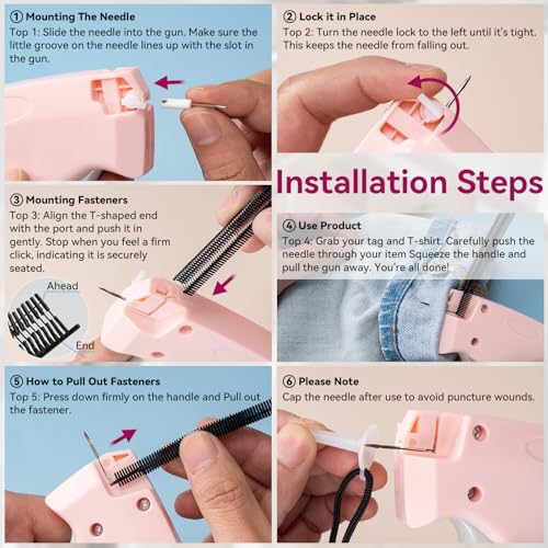 AISOSO Handheld Tagging Gun for Clothes (Pink) with 3000 Fasteners – 0.8mm Precision Needle