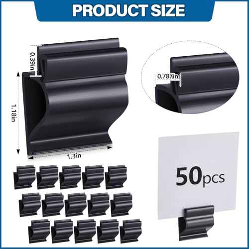 50 Pcs Black Sign Clip Food Tray Label Holder Plastic Buffet Food Label Clip Reusable Price Tag Tray Sign Holder for Bake Sale Gathering Retail Merchandise Display, Card and Bowl Not Included