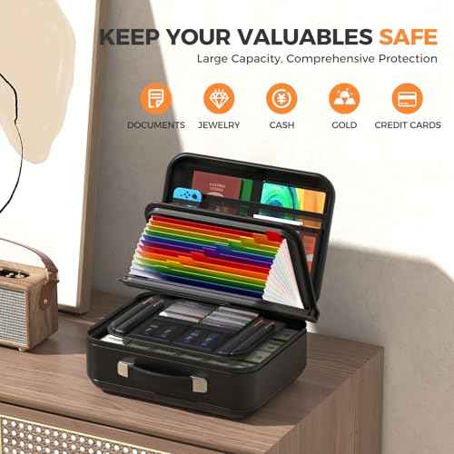 Fireproof Document Box with Combination Lock, Fireproof Water Resistant Hard Case Safe Box for Important Documents Certificates Laptop Passports (Black)