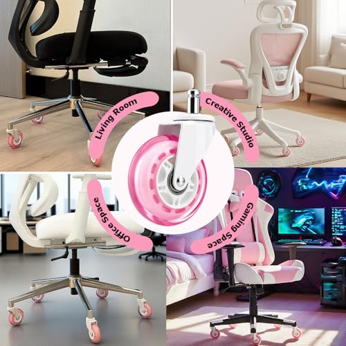 ENYKE Pink/White Caster Wheels Set of 5 3 Inch Heavy-Duty Universal Chairs for Office, Gaming, Desk