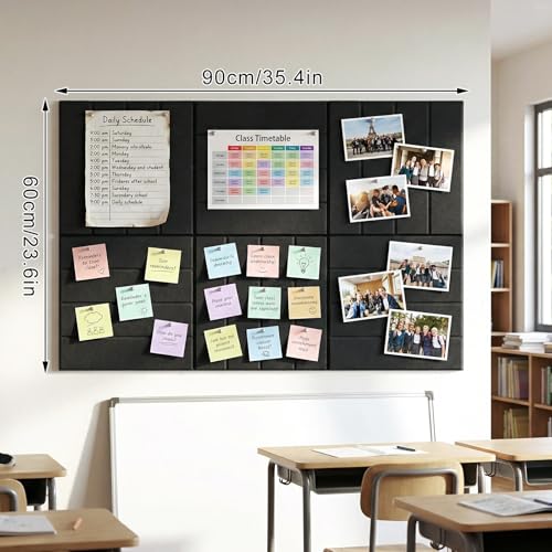 Black 6-Pack Felt Bulletin Boards 36x24 Inches, Pin Boards for Office & Home