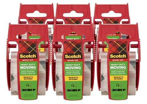 Scotch Heavy Duty Moving Tape with Dispensers - 6 Rolls, 1.88 in x 800 in, Strong Sealing