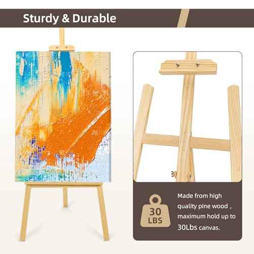 Adjustable Wooden Painting Easel, Art Easel Stand Hold up to 48'', Painting Canvas for Wedding Sign and Poster, Drawing for Adults, Begginners and Students