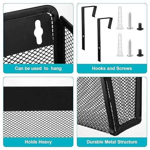 Tenceur 3 Pcs Mesh Letter Wall File Folder Cubicle File Holder Hanging Wall Mounted File Holder 3 Pocket Vertical File Organizer for Office Home Room Storage Basket(13.19 x 12.2 x 3.07 Inch,Black)