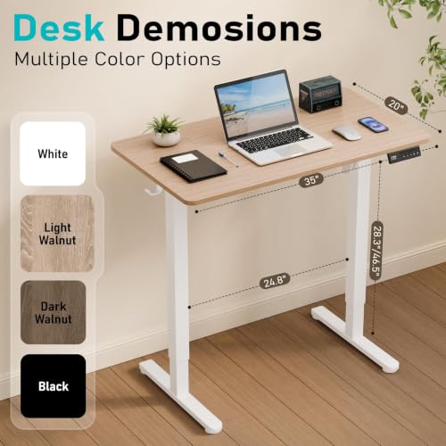 YOLEZO 35" Light Walnut Electric Standing Desk, Small Sit-Stand Workspace