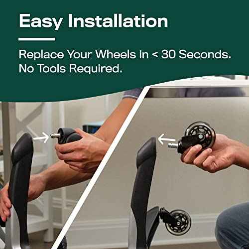 The Office Oasis Original Rollerblade Office Chair Wheels (As Seen On PBS) - Incredibly Smooth & Quiet Casters - Safe for Hardwood Floors & Carpet - Easy Installation with Universal Fit - Set of 5