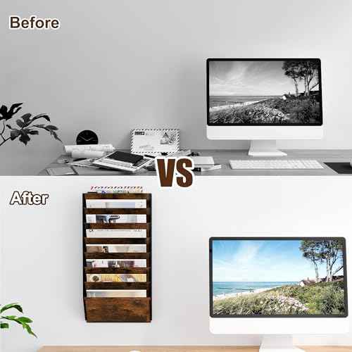 Hanging Wall File Organizer, 8 Tier Wall Mounted Mail Documents Literature Magazine Envelopes Holder, Suitable for Home/Office/School (8-Tier)