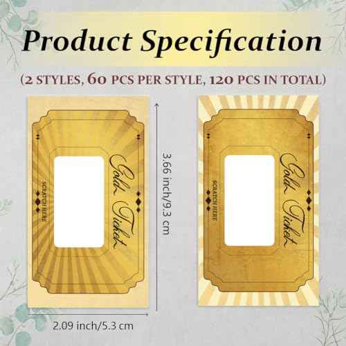 PLIGREAT 120 Pieces Gold Ticket Scratch Off Cards Stickers, Blank Gift Certificates Scratch Cards Scratchs Off Tickets DIY Coupon Card for Small Business, Holiday, Bridal Shower Activity, Party Supply