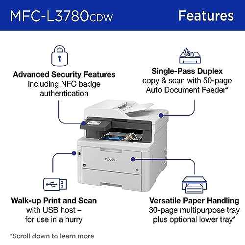 Brother MFC-L3780CDW Wireless Digital Color All-in-One Printer with Laser Quality Output, Single Pass Duplex Copy & Scan | Includes 2 Month Refresh Subscription Trial, Works with Alexa