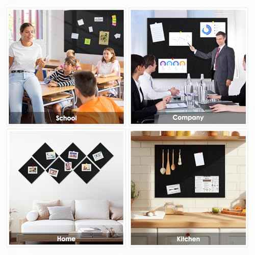 Cork Board for Wall,48"x36" 12 Pack Felt Wall Tiles with Safe Removable Adhesive Tabs, Bulletin Boards for Home Office Kitchen, Pin Board Notice Board for Photos, Memos, Black