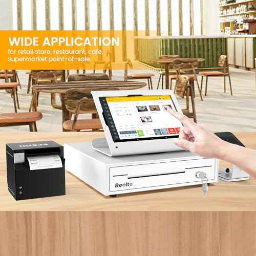 13" Cash Rigister Drawer for Small Business, 4 Bill/5 Coin with Check Slot, Steel Construction, Works with POS (Includes Keys & RJ11/12Cable) - White BK1313S