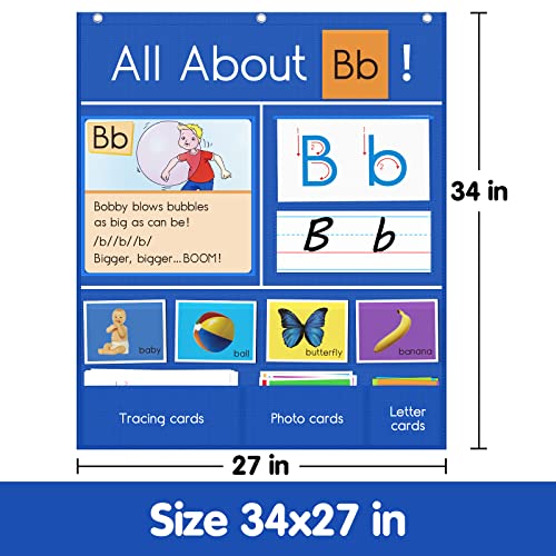 Auchq All About Letter Pocket Chart, Letter of The Day/Week Activity Wall-Provides Student Daily Practice in Learning The Alphabet, Chants, Words-Great for Classroom Homeschool 34" x 27"